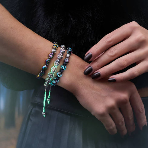 Black Orchid | .925 Sterling Silver | Firefly Glass Blossom Bracelet